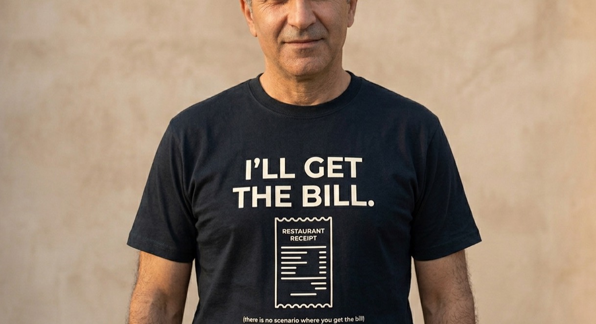 The Bill Tee — “I'll get the bill.”, worn. Ink.